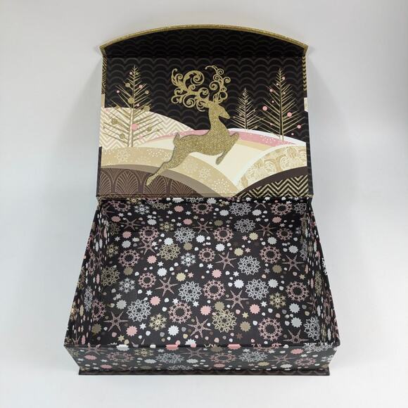 Gold Glitter Reindeer Magnetic Gift Box Winter Punch Studio Holiday 12.5x9x3.5 - Picture 5 of 10